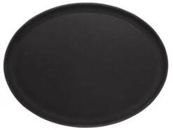 3x Contacto Tablett. Oval. Rutschfest. Gummilaminierter Schichtstoff. L: 26.5 Cm. B: 20 Cm. H: 1 Cm. Schwarz